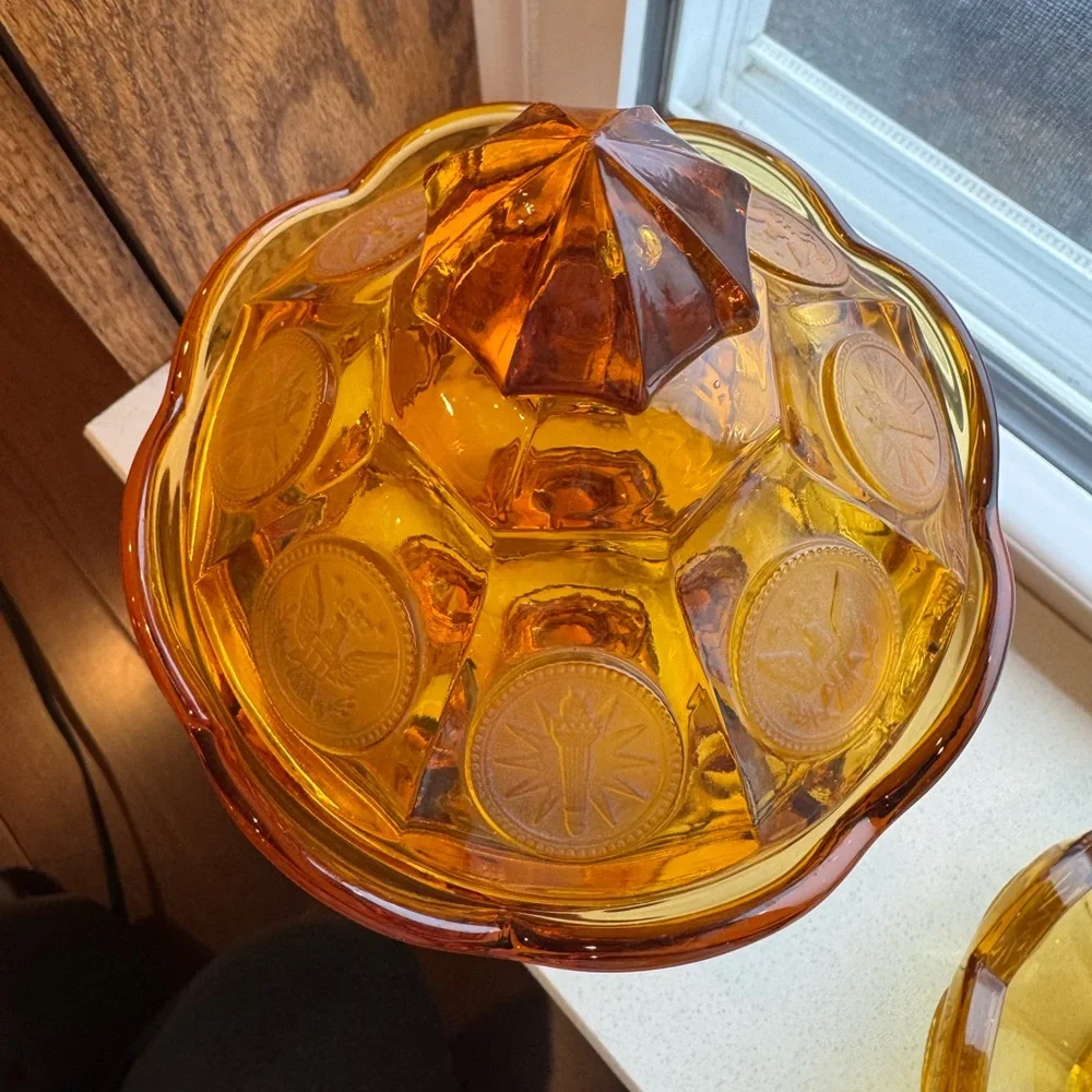 Vintage FOSTORIA AMBER Coin Glass Set